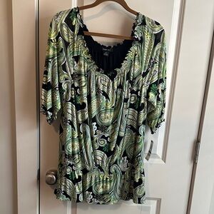Style & Co. Black and Green Paisley Blouse